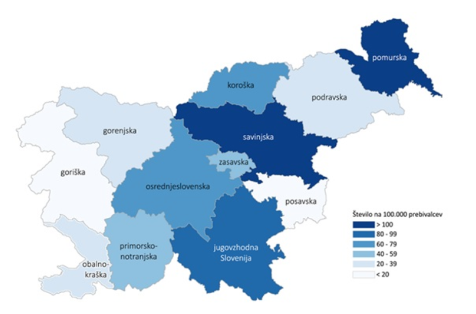 Koronavirus - okužbe po Sloveniji | Avtor: NIJZ