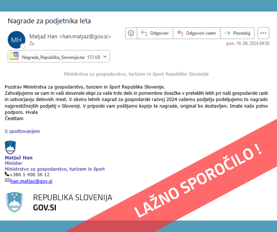 Lažno sporočilo MGTŠ | Avtor: MGTŠ