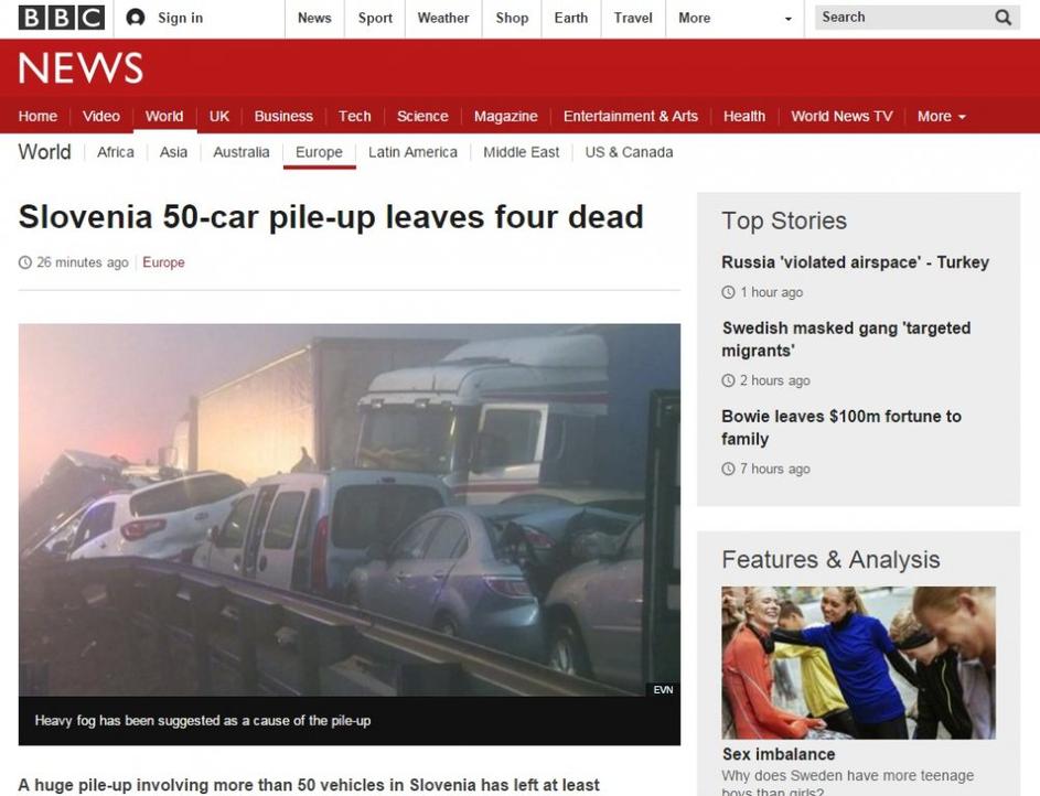 Tuji mediji o prometni nesreči