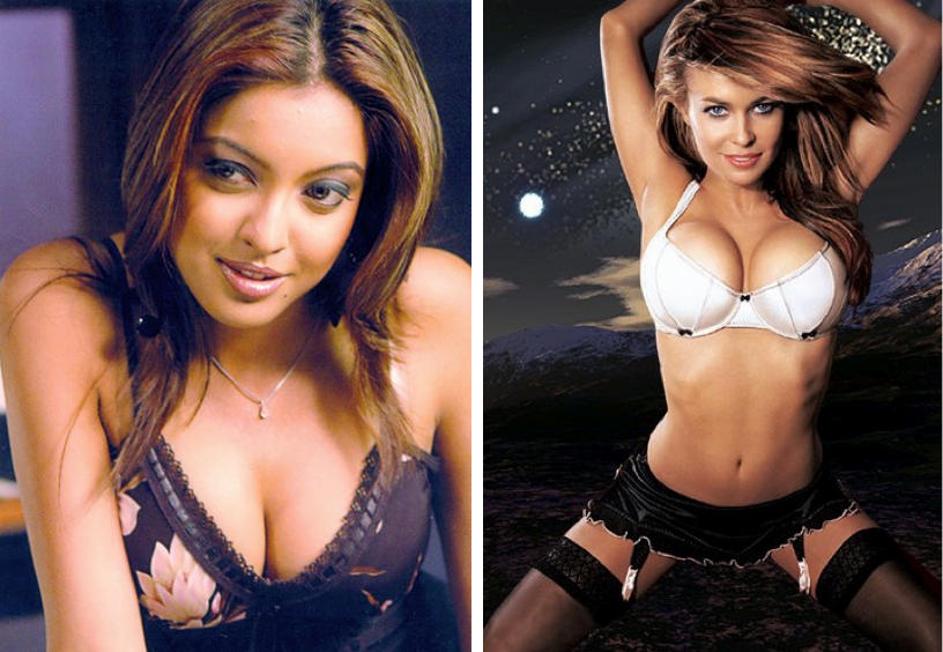 Tanushree Datta in Carmen Electra. Carmenini dvojčici sta videti povsem nenaravn