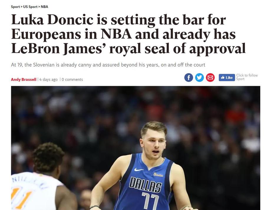 Luka Doncic is setting the bar for Europeans in NBA and already has LeBron  James' royal seal of approval, The Independent
