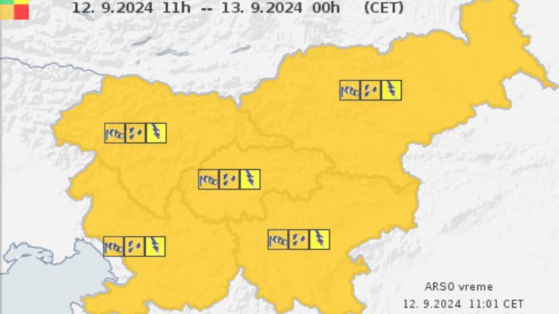 oranžni alarm zaradi dežja in vetra